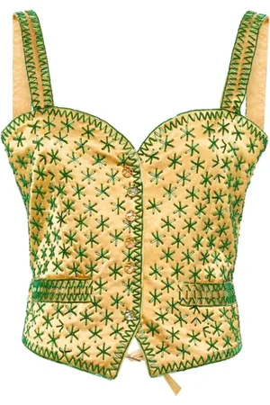 BODE Femme, Tops, Jaune, Taille: 40 FR Haut Étoilé en Perles Jaune Vert