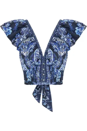 Camilla Femme, Tops, Bleu, Taille: 40 FR Haut à Volants Bleu Élégance de Minuit