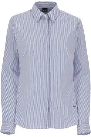FAY Femme, Blouses et Chemises, Bleu, Taille: 44 FR Chemise en coton à rayures bleues avec col