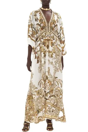 Camilla Femme, Robes, Multicolore, Taille: 42 FR Tourbillons Dorés Caftan en Soie