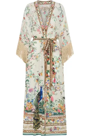 Camilla Femme, Robes, Multicolore, Taille: 36 FR Couche enveloppante à manches courtes avec franges