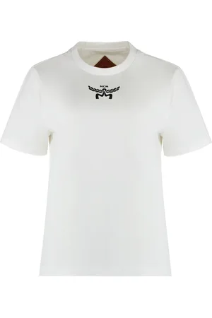 MCM Femme, Tops, Blanc, Taille: 40 FR T-shirt col rond côtelé 100% coton