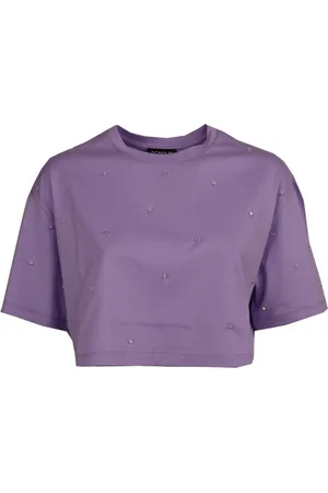 Dondup Femme, Tops, Violet, Taille: 42 FR T-shirt Violet en Coton avec Strass