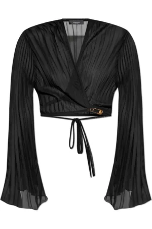 VERSACE Femme, Blouses et Chemises, Noir, Taille: 36 FR Haut plissé avec ceinture à nouer