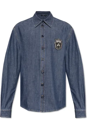 Dolce & Gabbana Homme, Chemises, Bleu, Taille: 3XL Chemise en denim avec application