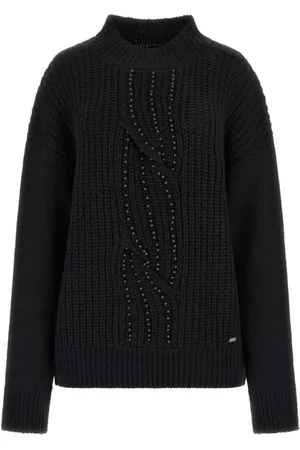 Guess Femme, Pulls, Noir, Taille: 38 FR Pull noir avec détails perles