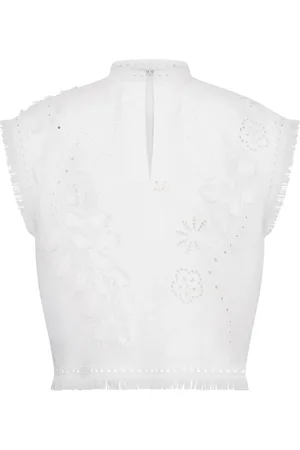 Alberta Ferretti Femme, Blouses et Chemises, Blanc, Taille: 36 FR Chemise Blanche Brodée Col en V