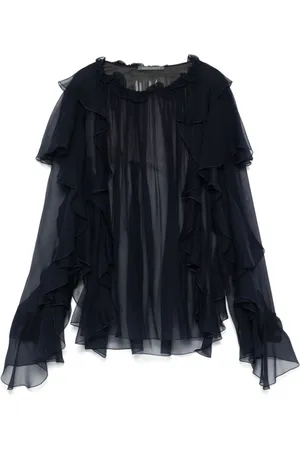 Alberta Ferretti Femme, Blouses et Chemises, Bleu, Taille: 40 FR Chemise Bleue à Volants Manches Longues