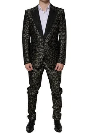Dolce & Gabbana Homme, Costumes, Noir, Taille: S Costume Slim Fit Jacquard Étoiles Noires