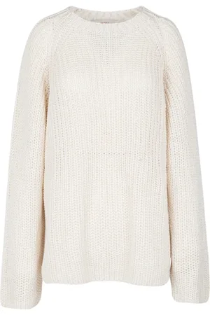 Jucca Femme, Pulls, Blanc, Taille: 38 FR Pull en Tricot de Coton avec Manches Raglan