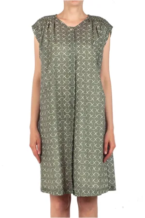 ALYSI Femme, Robes, Vert, Taille: 38 FR Robe chemisier en coton imprimé