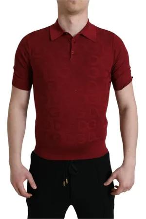 Dolce & Gabbana Homme, Tops, Brun, Taille: M Polo en Soie Rouge avec Logo