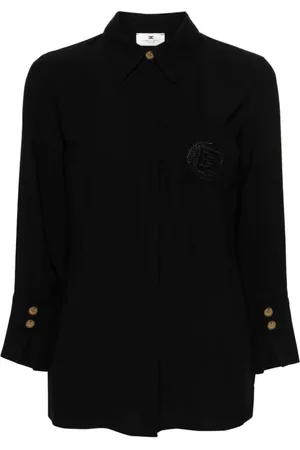 Elisabetta Franchi Femme, Blouses et Chemises, Noir, Taille: 44 FR Chemise Noire en Viscose avec Broderie Logo