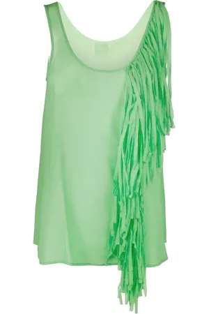 ALYSI Femme, Tops, Vert, Taille: 38 FR Top en crêpe avec franges