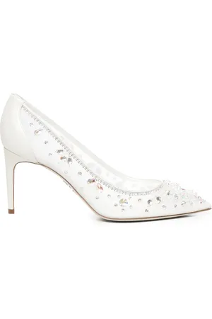 RENE CAOVILLA Femme, Chaussures, Blanc, Taille: 41 EU Sandales blanches ornées de cristaux