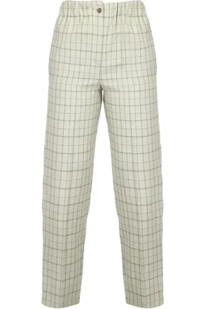 ALYSI Femme, Pantalons, Vert, Taille: 38 FR Pantalon droit en mélange coton