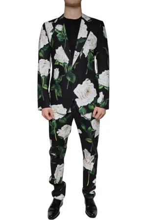 Dolce & Gabbana Homme, Costumes, Multicolore, Taille: M Ensemble Noir Slim Fit Floral