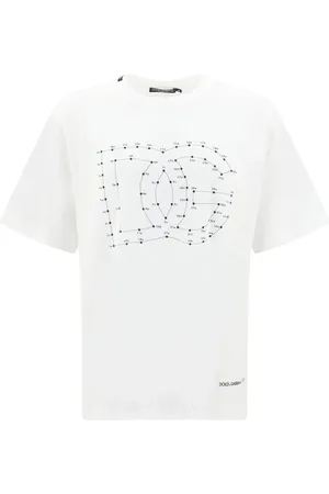 Dolce & Gabbana Homme, Tops, Blanc, Taille: L T-shirt emblématique en coton avec maxi logo