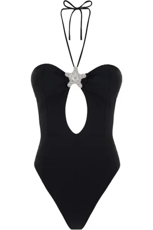F**K Femme, Maillots de bain, Noir, Taille: 40 FR Monokini noir avec décolleté en V et accessoire brillant en lycra