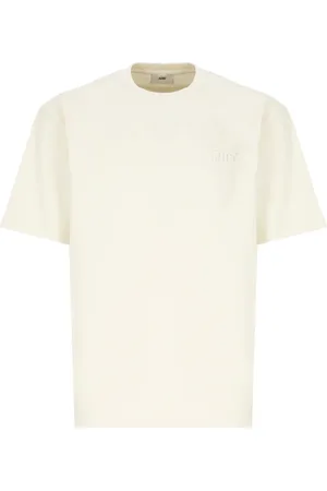 Autry Homme, Tops, , Taille: M T-shirt en Coton Ivoire avec Encolure Ras-du-cou