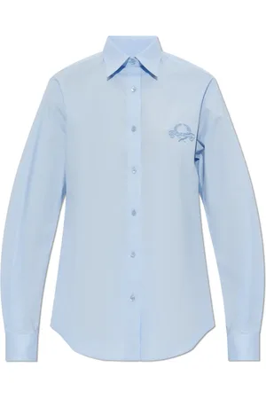 Moschino Femme, Blouses et Chemises, Bleu, Taille: 36 FR Chemise en coton avec logo brodé
