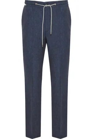 corneliani Homme, Pantalons, Bleu, Taille: 2XL Pantalon en lin à cordon de serrage et poches