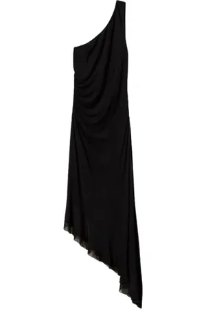 Twin-Set Femme, Robes, Noir, Taille: 36 FR Robe Midi Asymétrique avec Volant en Georgette