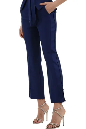 Elisabetta Franchi Femme, Pantalons, Bleu, Taille: 36 FR Pantalon de smoking en crêpe bleu marine