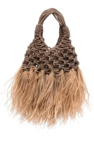 Hibourama Femme, Sacs, Brun, Taille: ONE Size Mini Plumes Sac à main Marrone avec Plumes