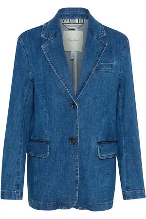 Part Two Femme, Vestes, Bleu, Taille: 36 FR Veste en jean avec col en V et poches à rabat