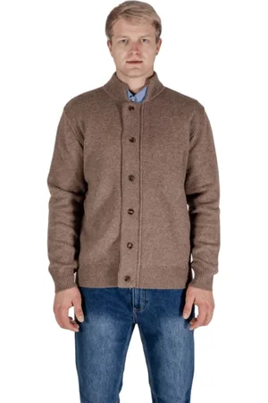 Aquascutum Homme, Pulls, Brun, Taille: 2XL Cardigan en laine avec fermeture à glissière et boutons