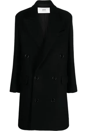 Ami Femme, Manteaux, Noir, Taille: 40 FR Elegant Double-Breasted Coat