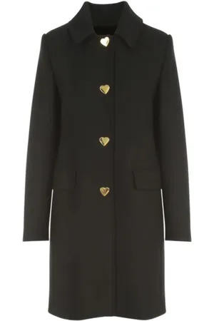 Moschino Femme, Manteaux, Noir, Taille: 42 FR Manteau noir en laine avec boutons en forme de cœur