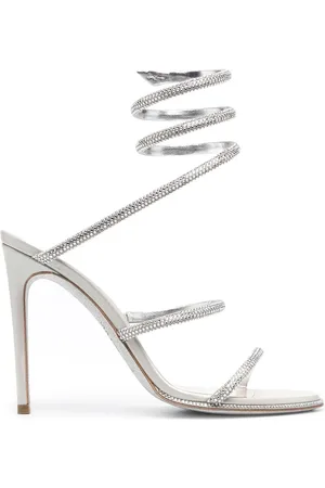 RENE CAOVILLA Femme, Chaussures, Gris, Taille: 37 EU Cleo Sandales Argent Strass Bout Ouvert