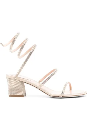 RENE CAOVILLA Femme, Chaussures, Blanc, Taille: 41 EU Talons Beige avec Bride de Cheville et Bout Ouvert