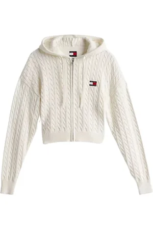 Tommy Hilfiger Femme, Sweatshirts et sweats à capuche, Blanc, Taille: 38 FR Pull Blanc à Fermeture Éclair