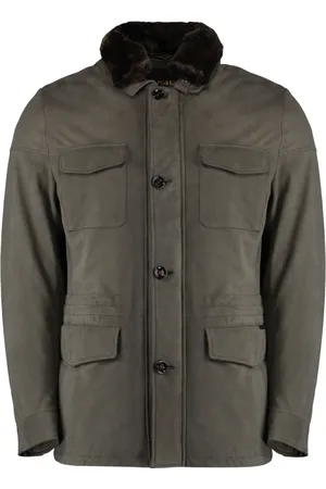 MOORER Homme, Vestes, Gris, Taille: 4XL Veste en cuir avec col en fourrure