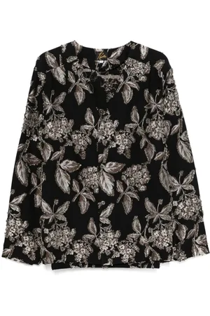 Pins & Needles Homme, Chemises, Noir, Taille: S Chemisier Noir à Col en V et Manches Longues