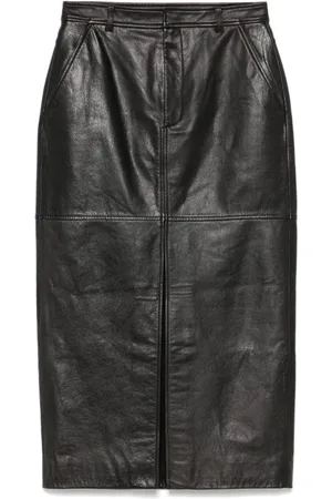 Self-Portrait Femme, Jupes, Noir, Taille: 38 FR Jupe Midi en Cuir Noir Poches