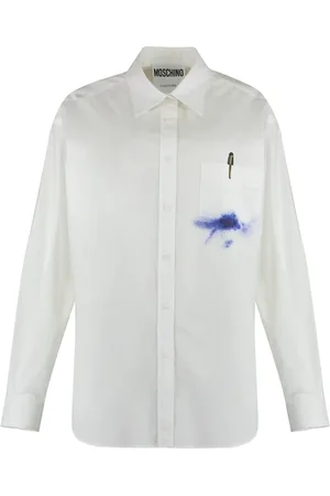 Moschino Femme, Blouses et Chemises, Blanc, Taille: 36 FR Chemise en Popeline à Imprimé Contrastant