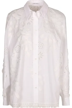 Alberta Ferretti Femme, Blouses et Chemises, Blanc, Taille: 40 FR Chemise en Coton Brodé Floral