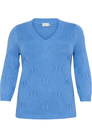 Kaffe Femme, Pulls, Bleu, Taille: 42 FR Pull en Tricot Doux avec Col en V
