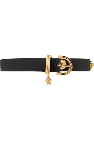 VERSACE Femme, Accessoires, Noir, Taille: 80 CM Ceinture en cuir avec appliqués