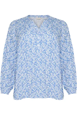 Kaffe Femme, Blouses et Chemises, Bleu, Taille: 48 FR Chemisier Bleu/Craie à Imprimé Graphique