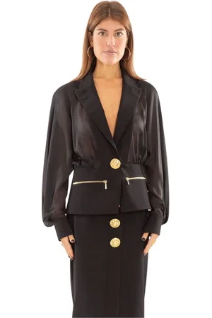 BABYLON Femme, Vestes, Noir, Taille: 38 FR Blazer transparent avec boutons dorés
