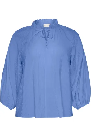 Kaffe Femme, Blouses et Chemises, Bleu, Taille: 56 FR Chemisier Fluide avec Détail à Volants
