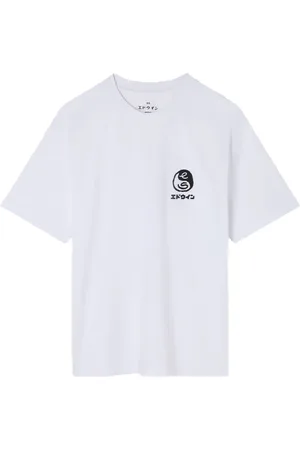 Edwin Homme, Tops, Blanc, Taille: M T-shirt blanc à logo imprimé et manches courtes