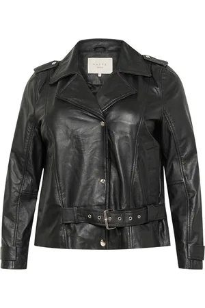 Kaffe Femme, Vestes, Noir, Taille: 44 FR Veste en cuir noir avec col classique