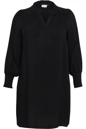 Kaffe Femme, Robes, Noir, Taille: 56 FR Robe Noire Profonde avec Manches Bouffantes
