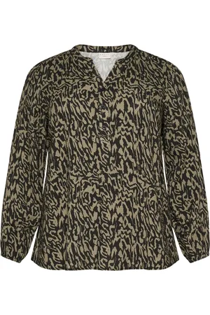 Kaffe Femme, Blouses et Chemises, Noir, Taille: 50 FR Chemisier à Manches Longues à Lignes Graphiques